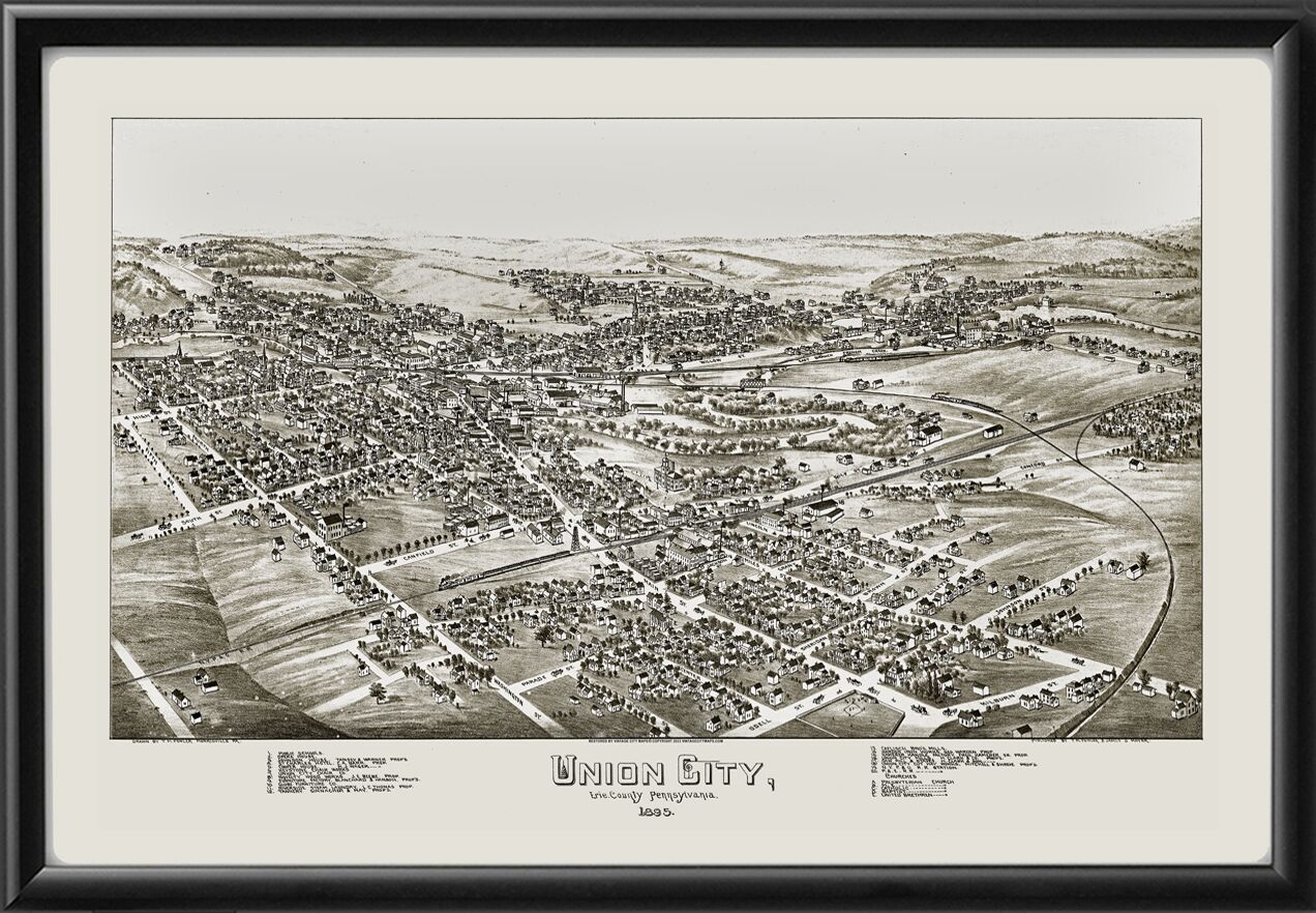 Union City PA 1895 Fowler & Moyer TM Birds Eye View Map