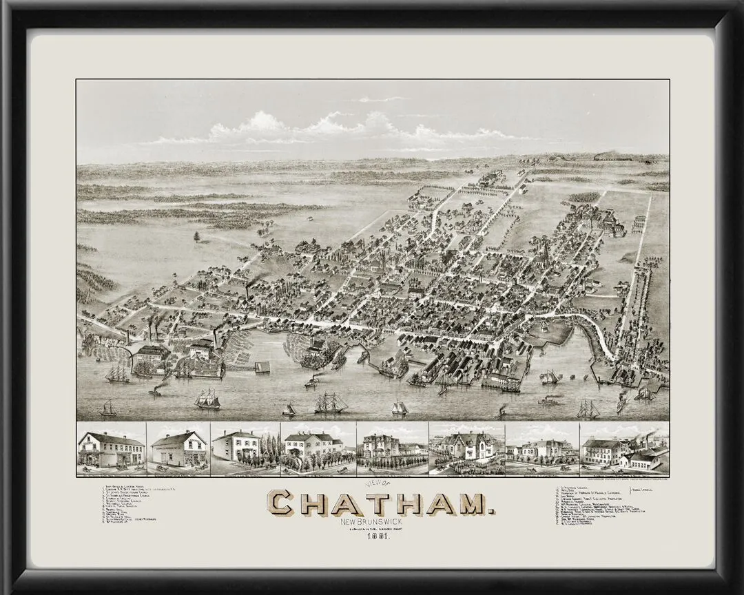 Chatham NB Canada 1881 O.H TM Bird's Eye View Map