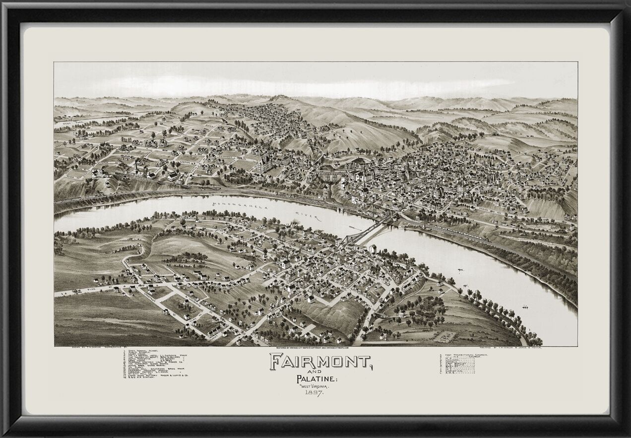 Fairmont and Palatine WV 1897 Fowler TM Birds Eye View Map