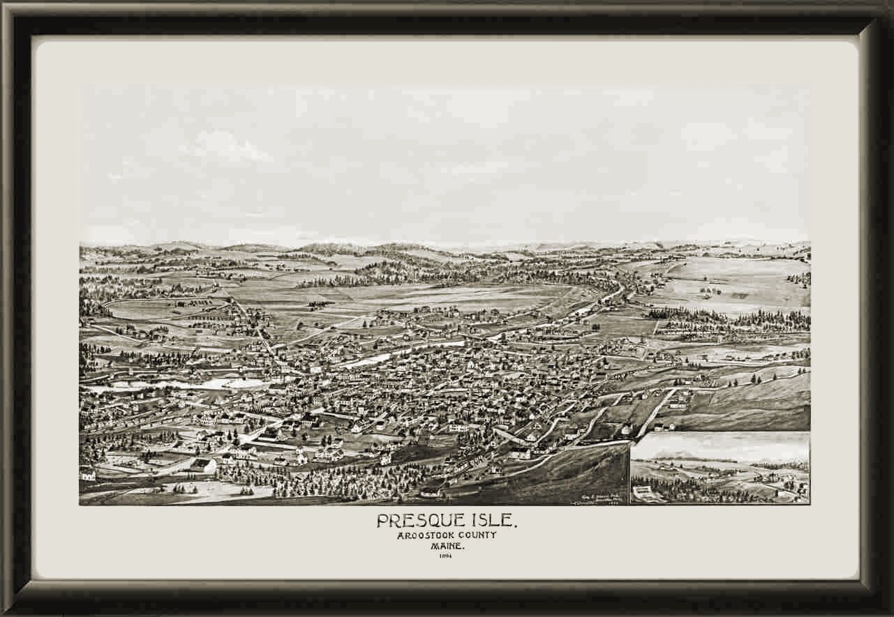 Presque Isle ME 1894 George Norris Birdseye View Map
