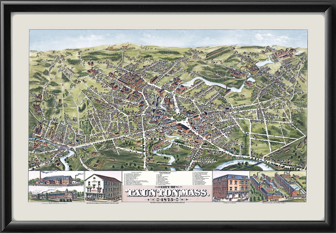 Taunton MA 1875 OHBailey TM Bird's Eye View Map