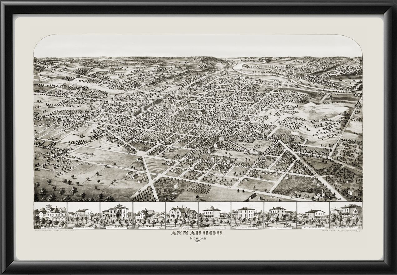 Ann Arbor MI 1866 ARuger TM Bird's Eye View Map