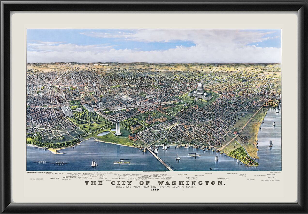 Washington DC 1880 Charles ParsonsTM Birds Eye View Map