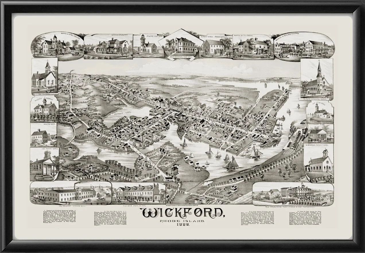 Wickford RI 1888 OHBailey TM Birds Eye View Map