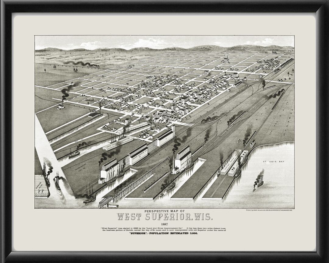 West Superior WI 1887 HWellge TM Bird's Eye View Map