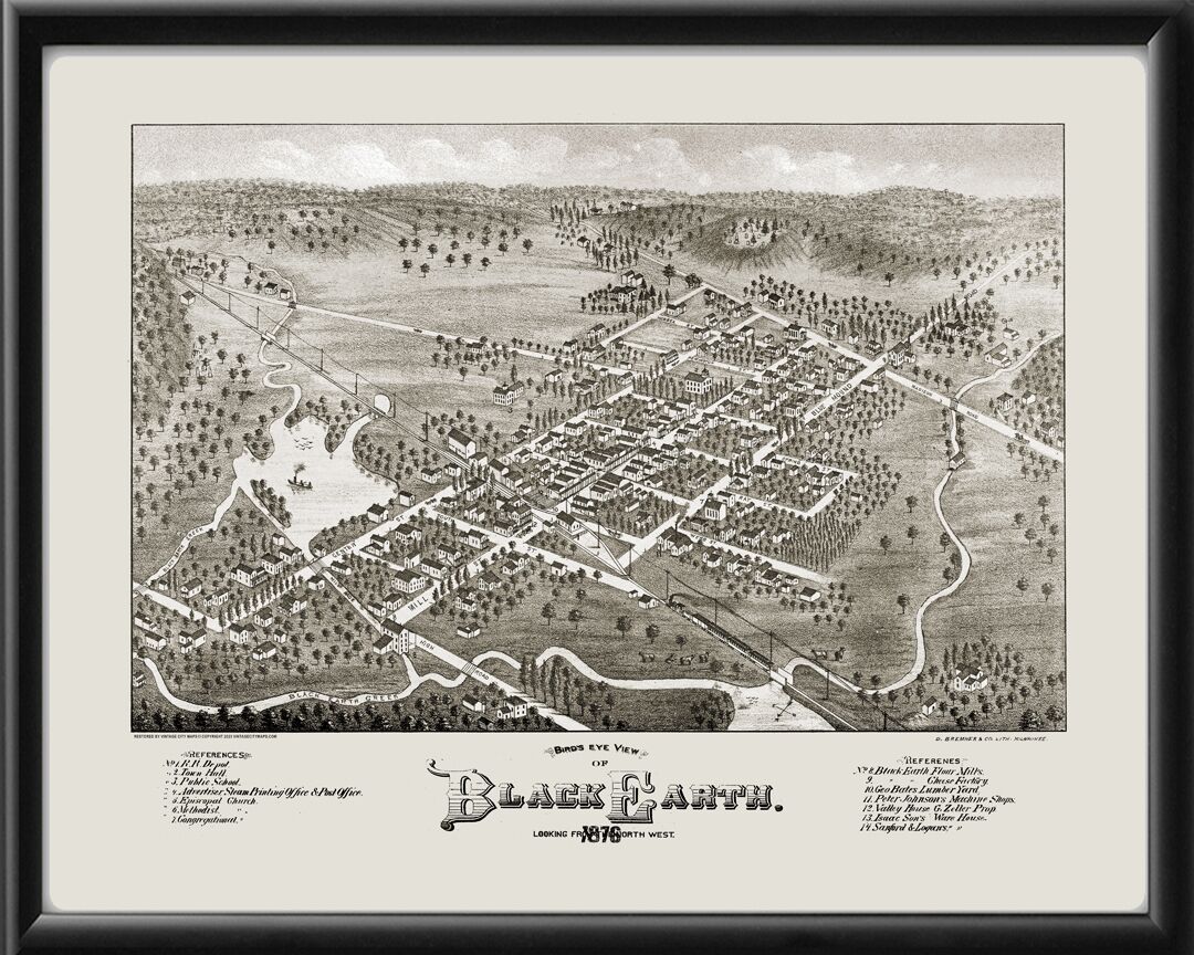 Black Earth WI 1876 Bird's Eye View Map