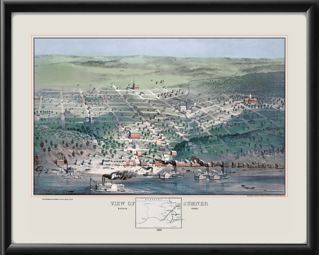 Sumner KS 1855 Birds Eye View Map