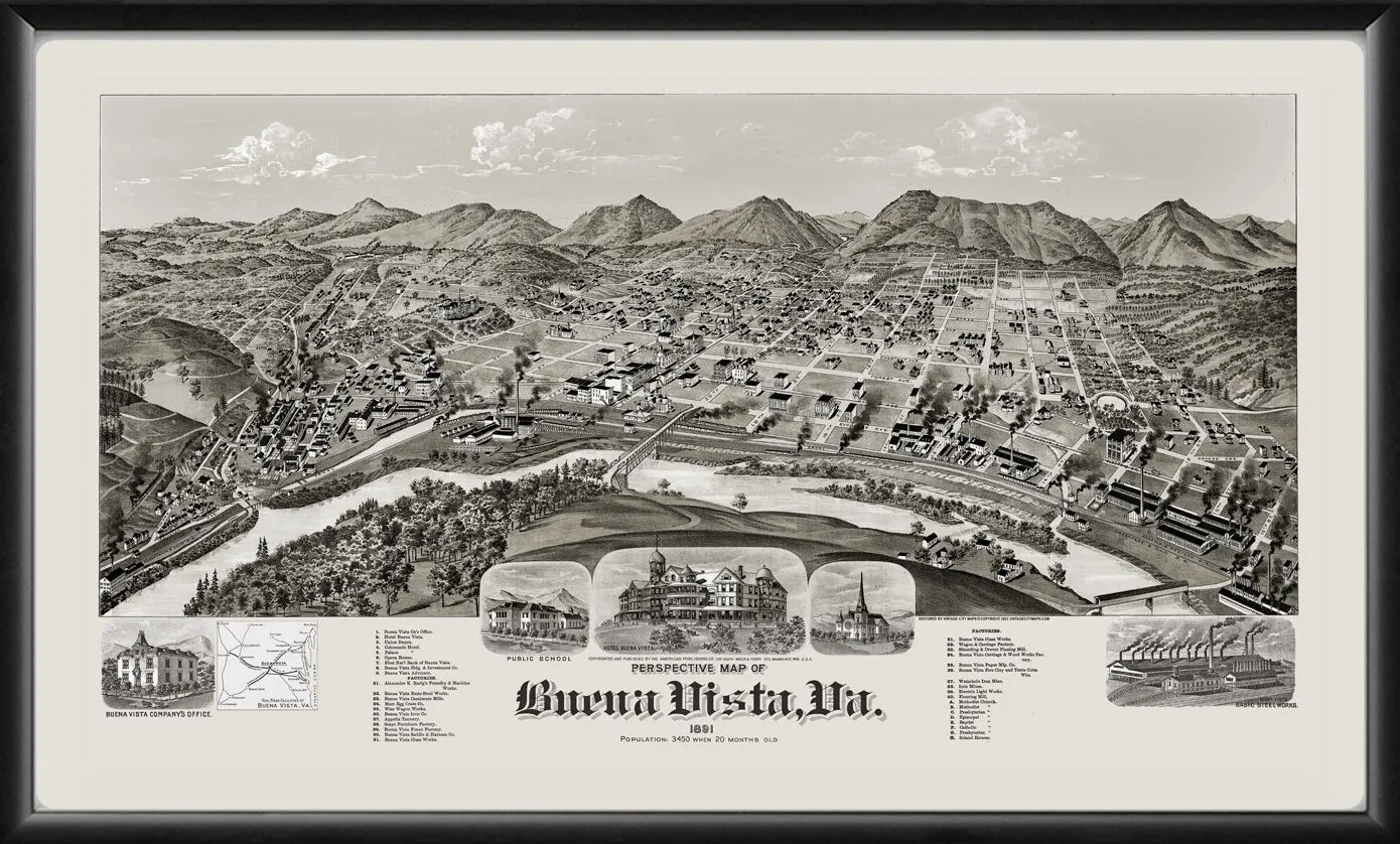 Buena Vista VA 1891 Henry WellgeTM Birds Eye View Map