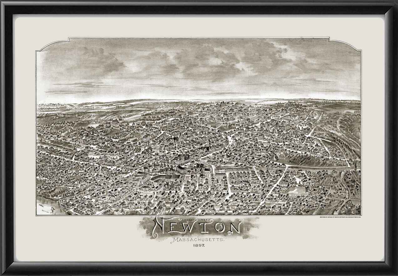 Newton MA 1897 OHBailey TM Bird's Eye View Map