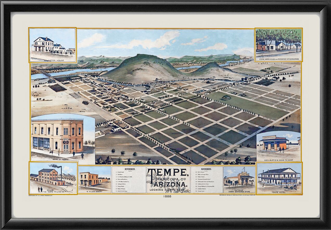 Tempe AZ 1888 Bird's Eye View Map