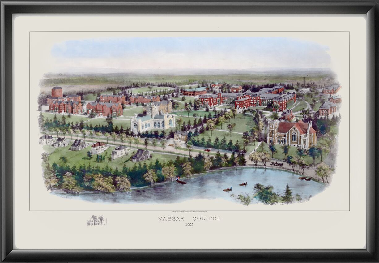 Vassar College NY 1905 Rummell TM Birds Eye View Map