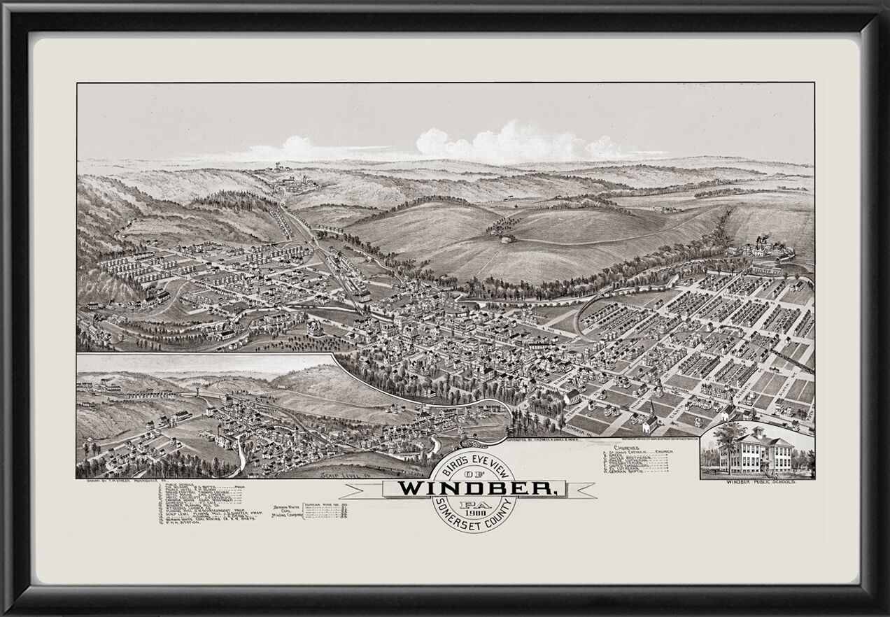 Windber PA 1900 Fowler & Moyer TM Birds Eye View Map