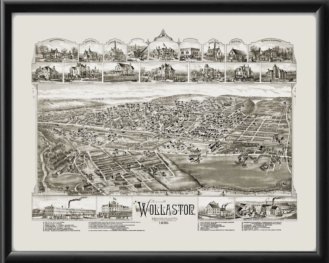 Wollaston MA 1890 OHBailey TM Bird's Eye View Map