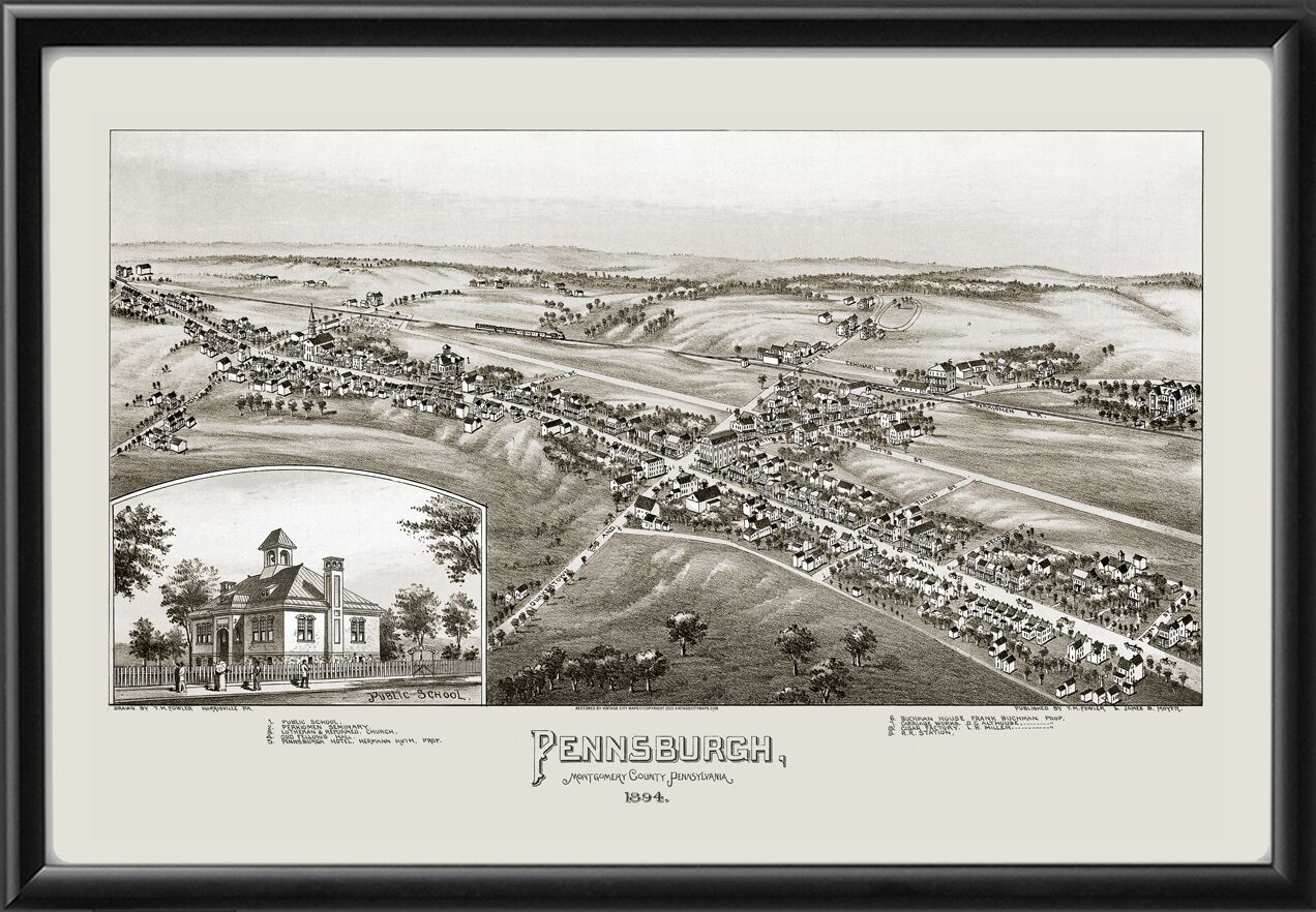 Pennsburgh PA 1894 TMFowler TM Birds Eye View Map