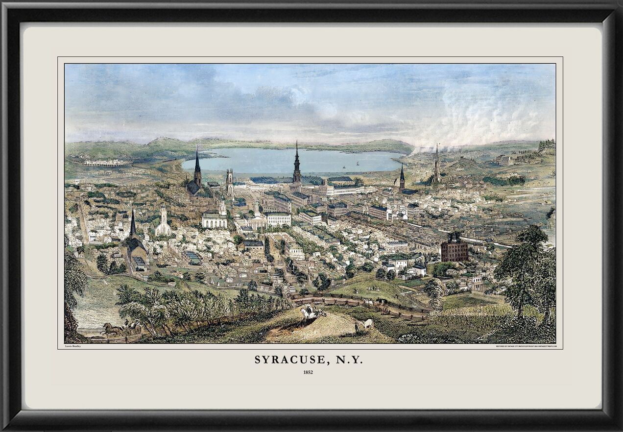 Syracuse NY 1852 Lewis Bradley Birds Eye View Map