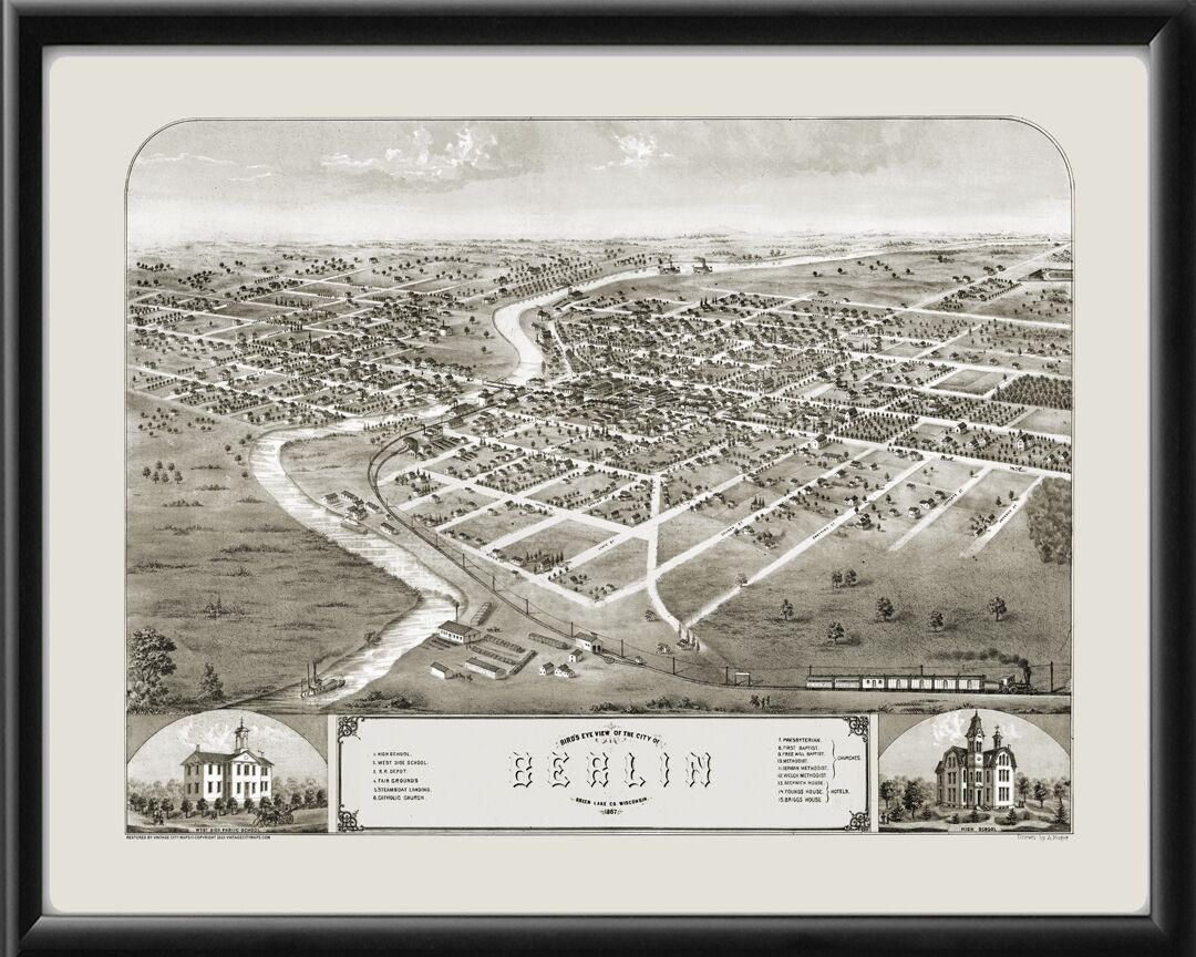 Berlin WI 1867 Albert Ruger TM Birds Eye View Map