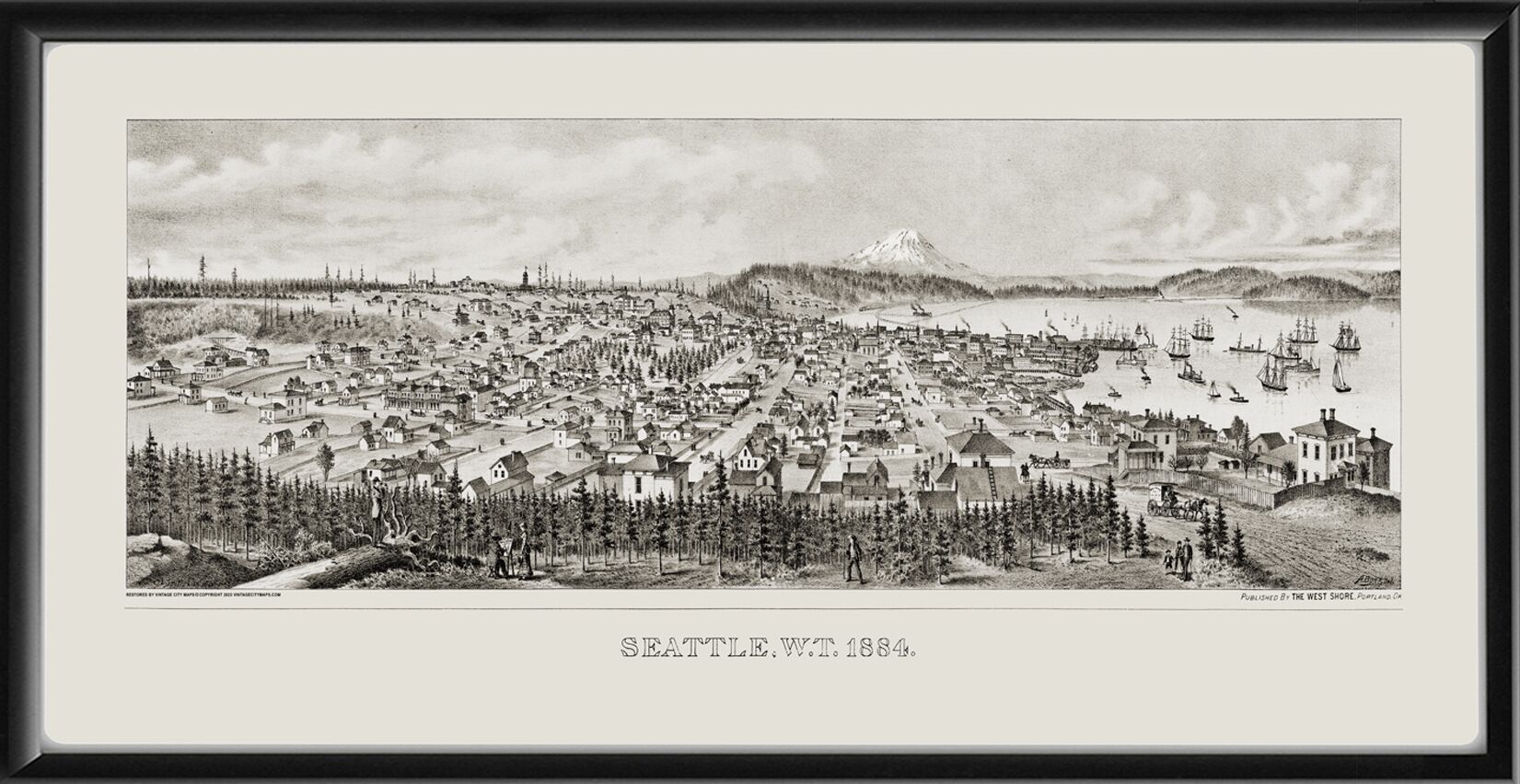 Seattle WA 1884 A. Burr TM Birds Eye View Map