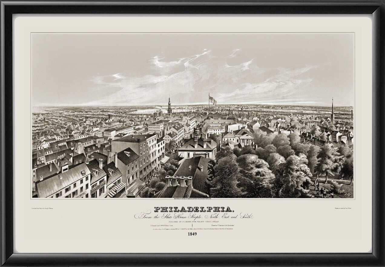 Philadelphia PA 1849 Joseph Thomas TM Birds Eye View Map
