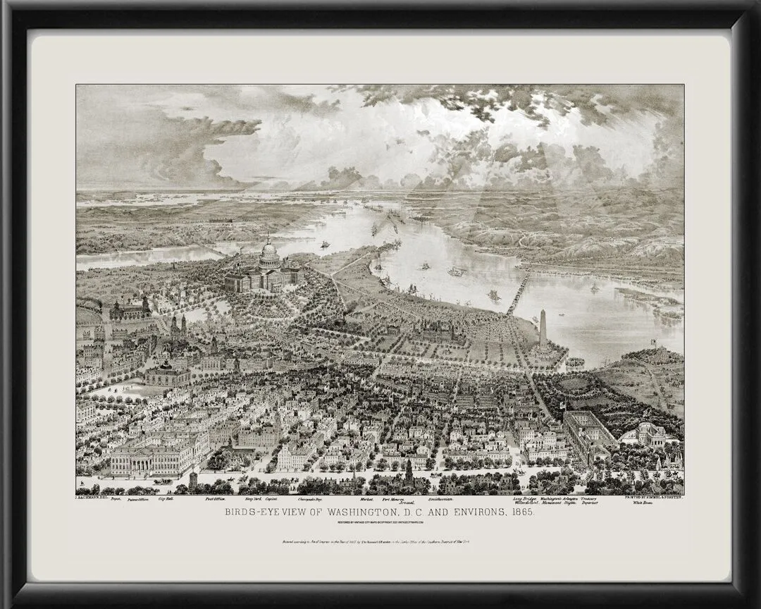 Washington DC 1865 John BachmannTM Birds Eye View Map