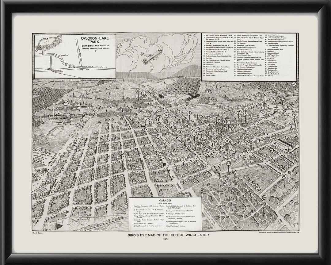 Winchester VA 1926 W.A. RyanTM Birds Eye View Map