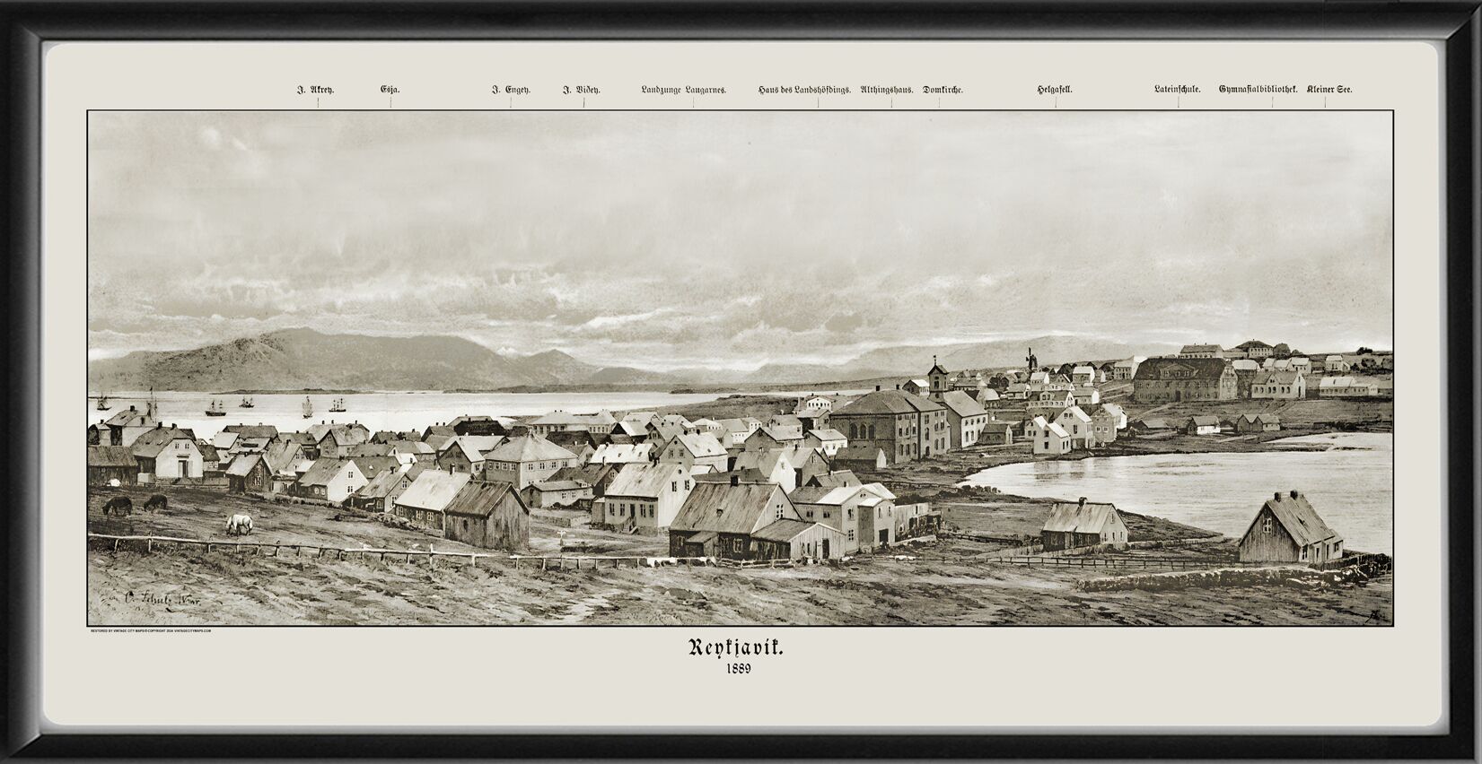 Reykjavik Iceland 1889 Bird's Eye View Map