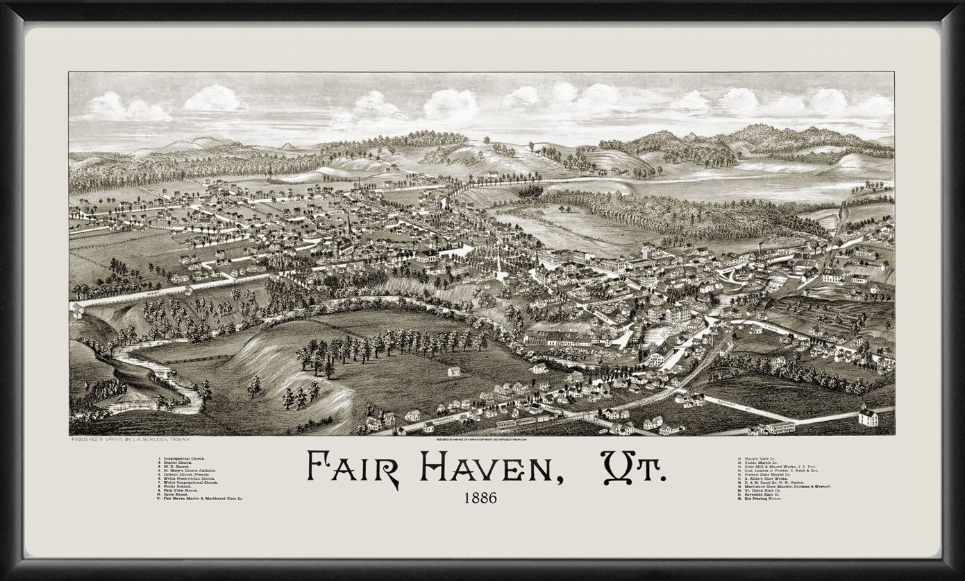 Fair Haven VT 1886 Lucien R. Burleigh TM Birds Eye View Map