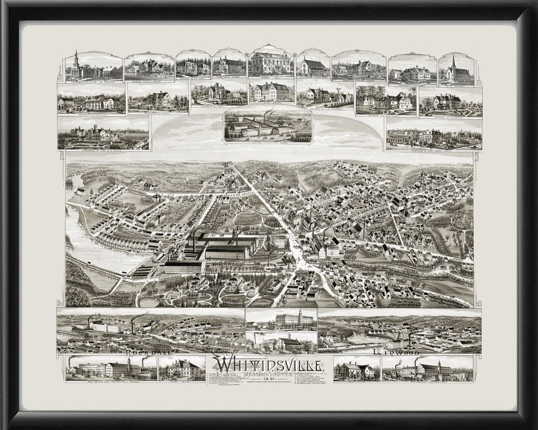 Whitinsville MA 1891 OHBailey Tm Bird's Eye View Map