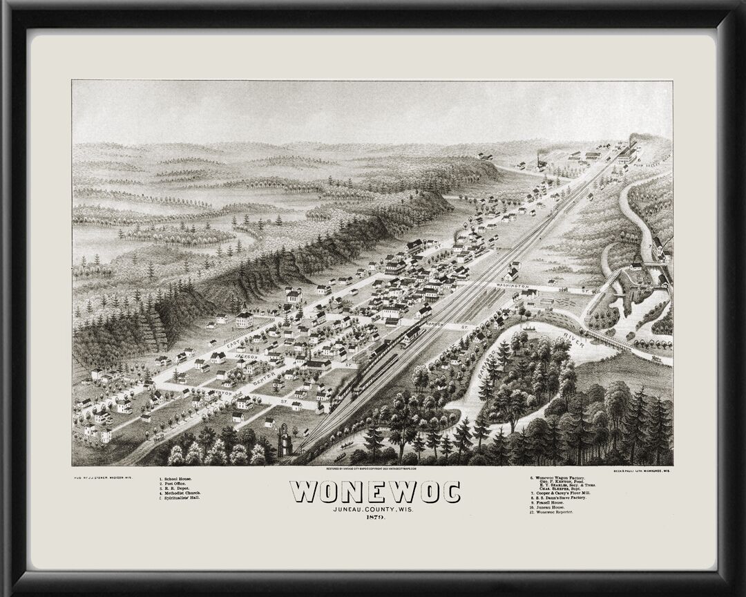 Wonewoc WI 1879 JJStoner TM Bird's Eye View Map