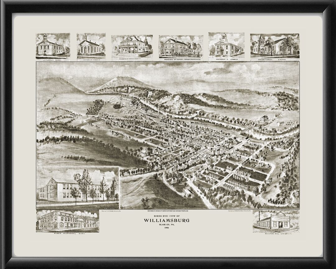 Williamsburg PA 1906TMFowler24 TM Birds Eye View Map