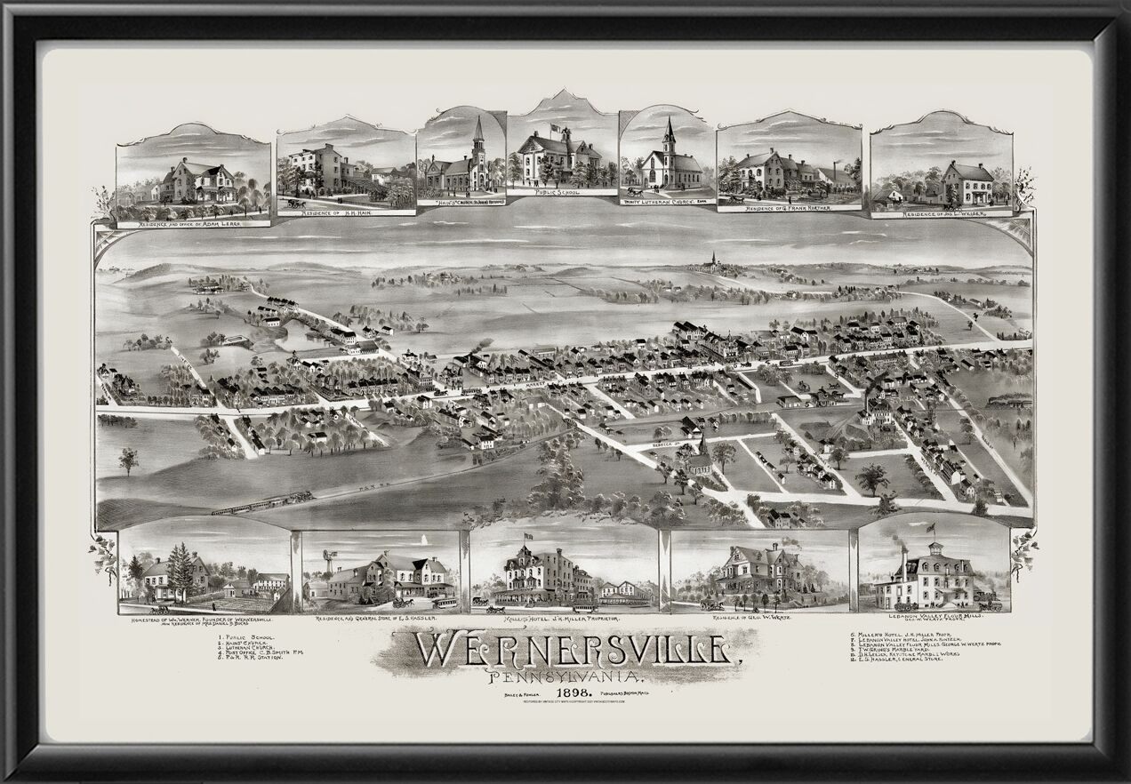 Wernersville PA 1898 TMFowler TM Birds Eye View Map