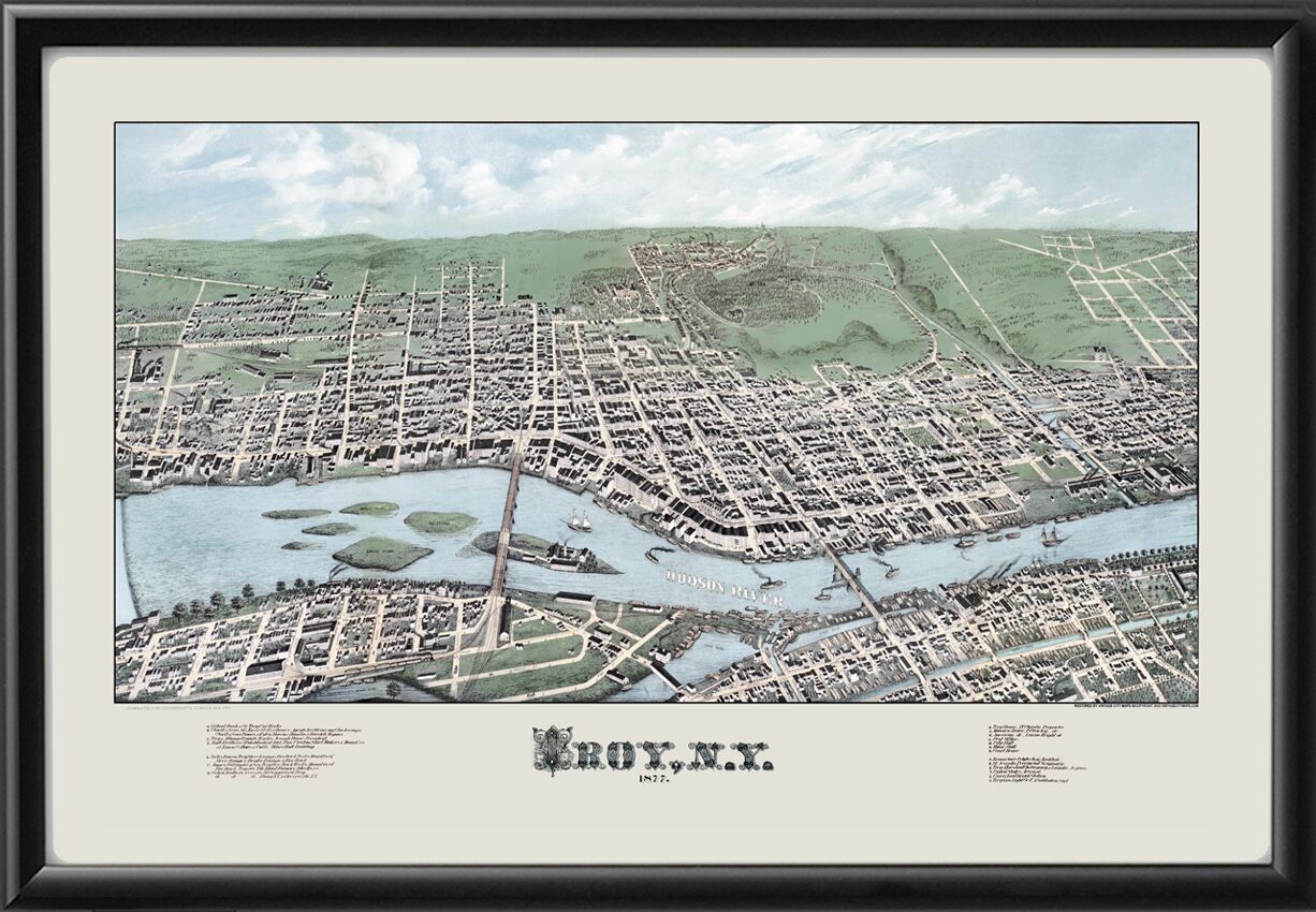 Troy NY 1877 HH Bailey & JC Hazen TM Birdseye View Map