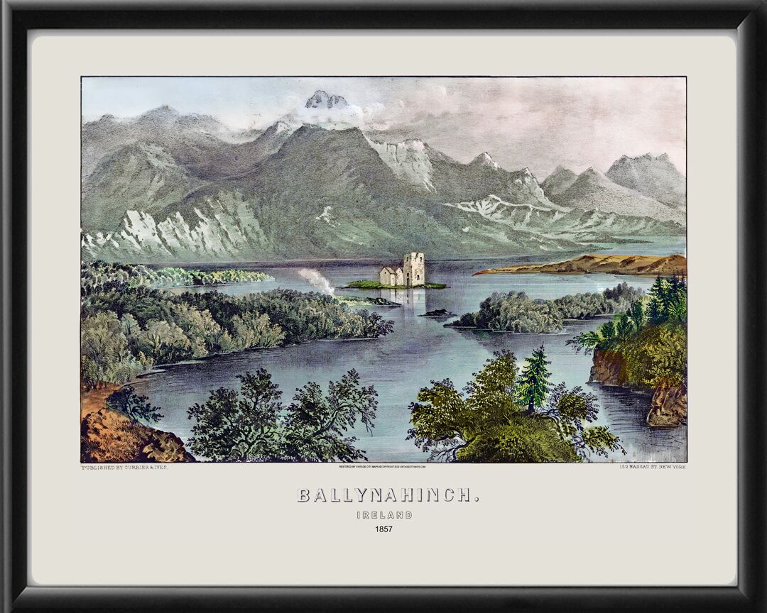 Ballynahinch, County Galway, Ireland 1857 Currier & Ives TM Bird's Eye View Map