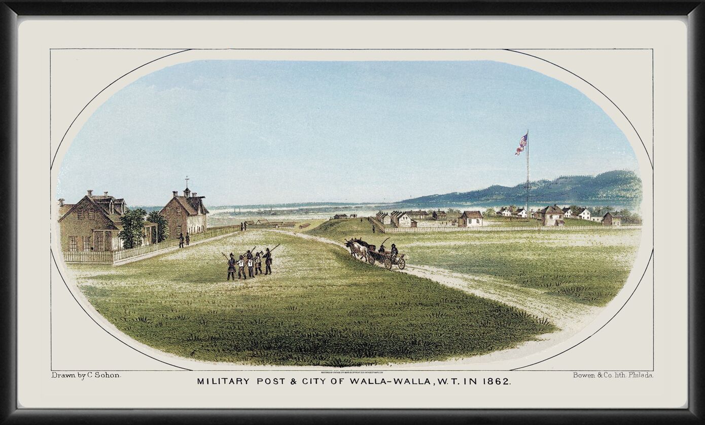 Walla Walla WA 1862 Gustave Sahon TM Birds Eye View Map