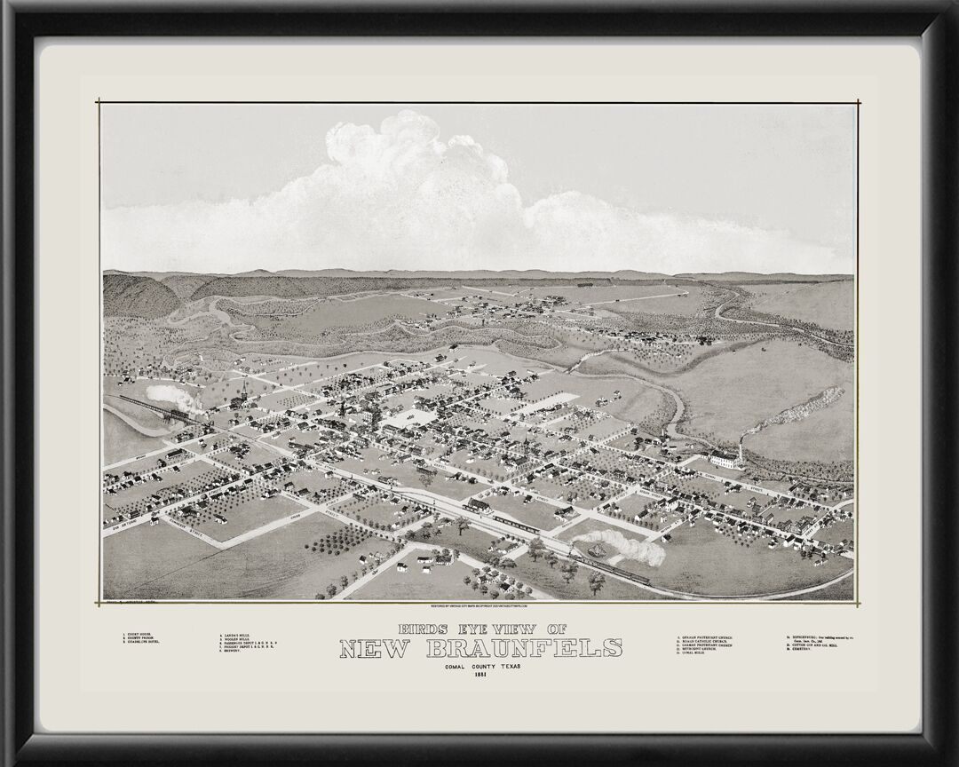 New Braunfels TX 1881 TM Birds Eye View Map