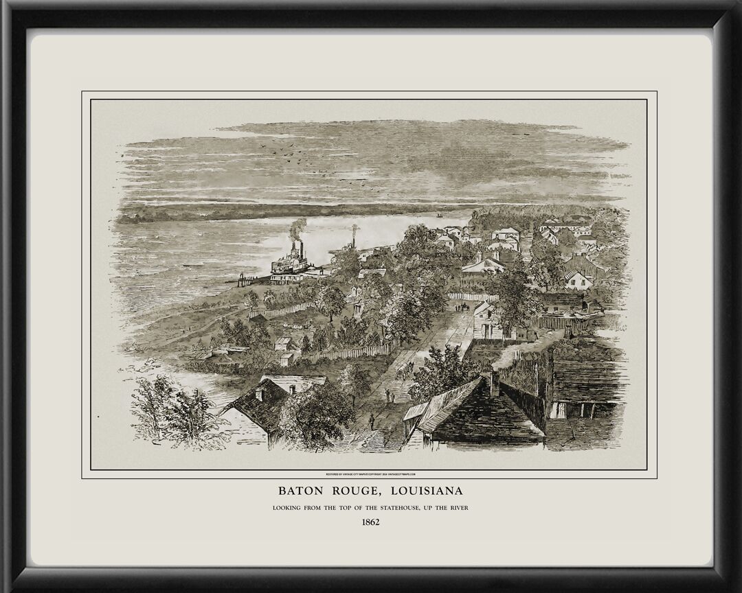 Baton Rouge LA 1862 Birds Eye View Map