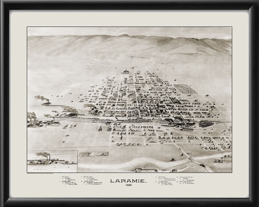 Laramie WY 1888 TM Bird's Eye View Map