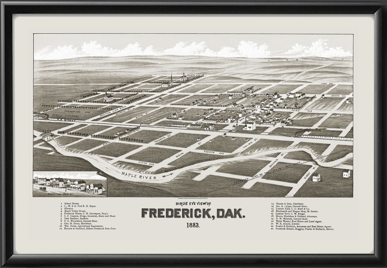 Frederick SD 1883 Henry Wellge TM Birds Eye View Map