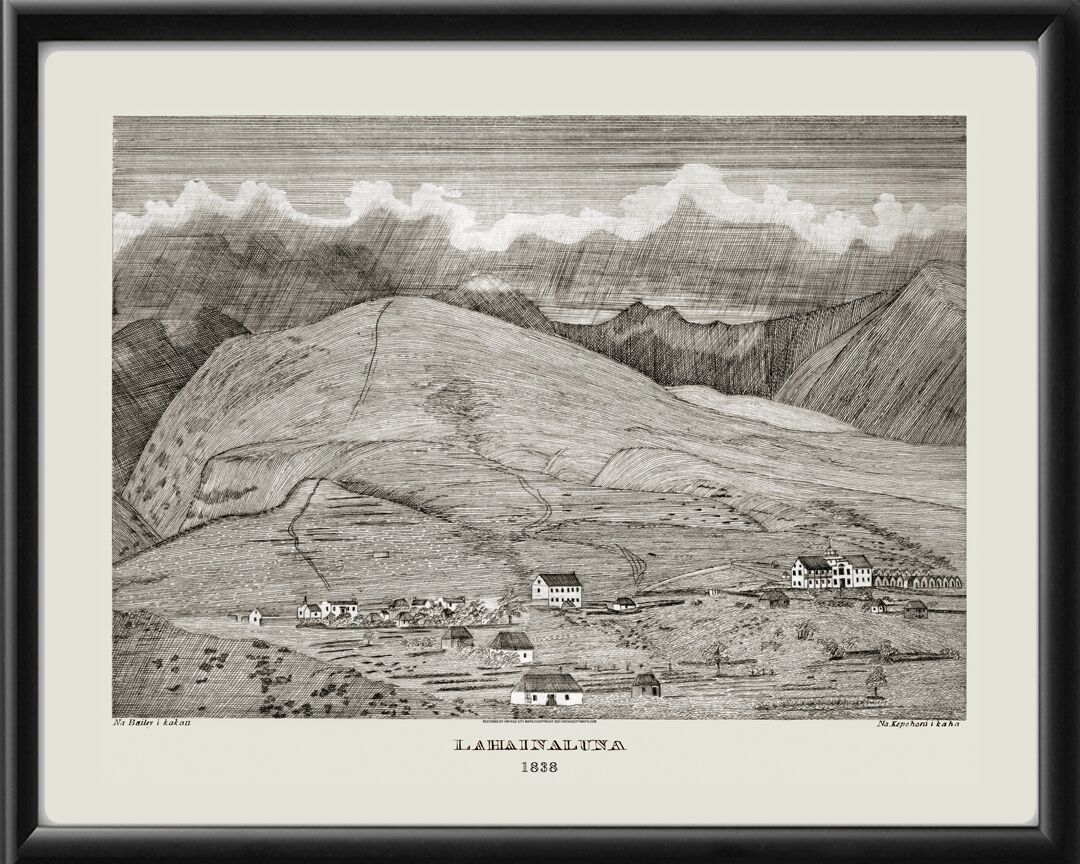 Lahainaluna Maui Hawaii 1838 Edward Bailey TM Bird's Eye View Map