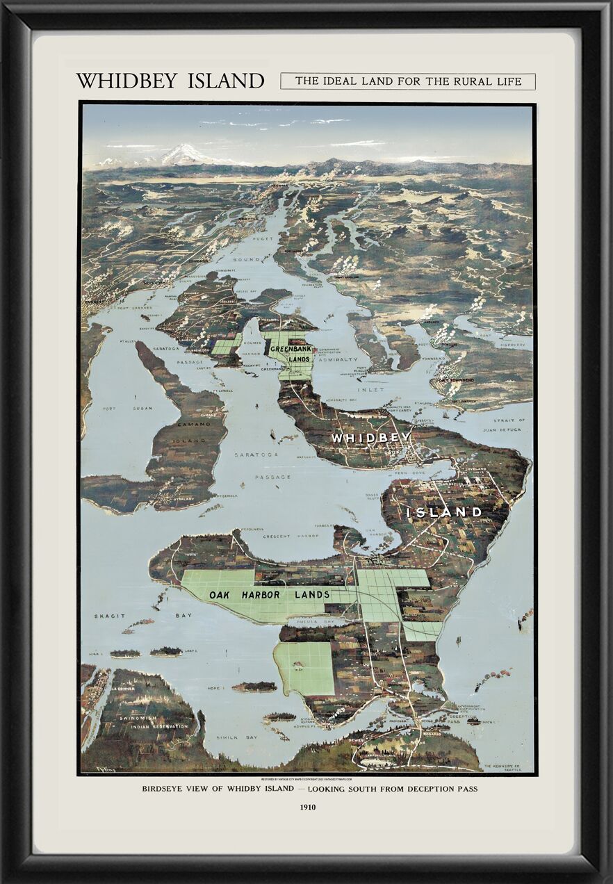 Whidbey Island WA 1910 H. Epting TM Birds Eye View Map