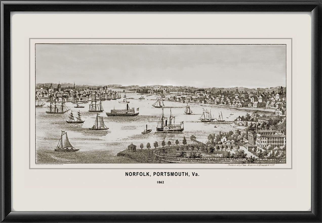 Norfolk and Portsmouth VA 1862 Charles Magnus TM Birds Eye View Map