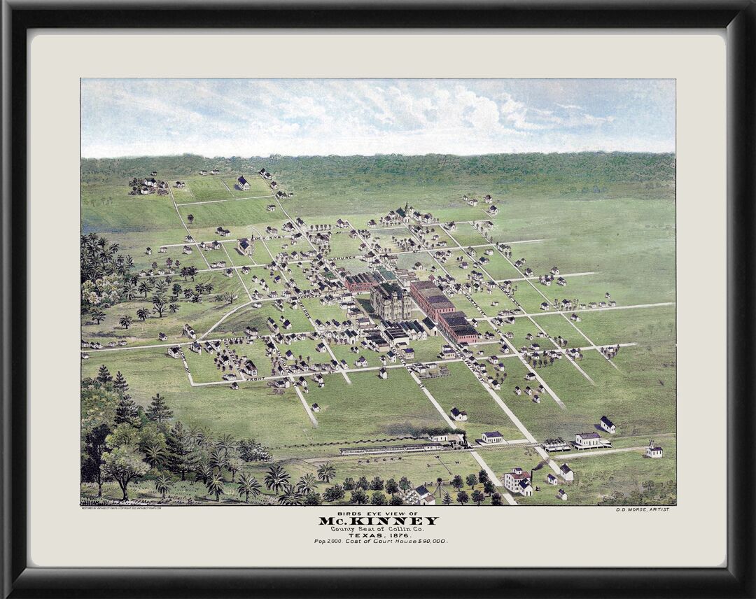 McKinney TX 1876 Birds Eye View Map