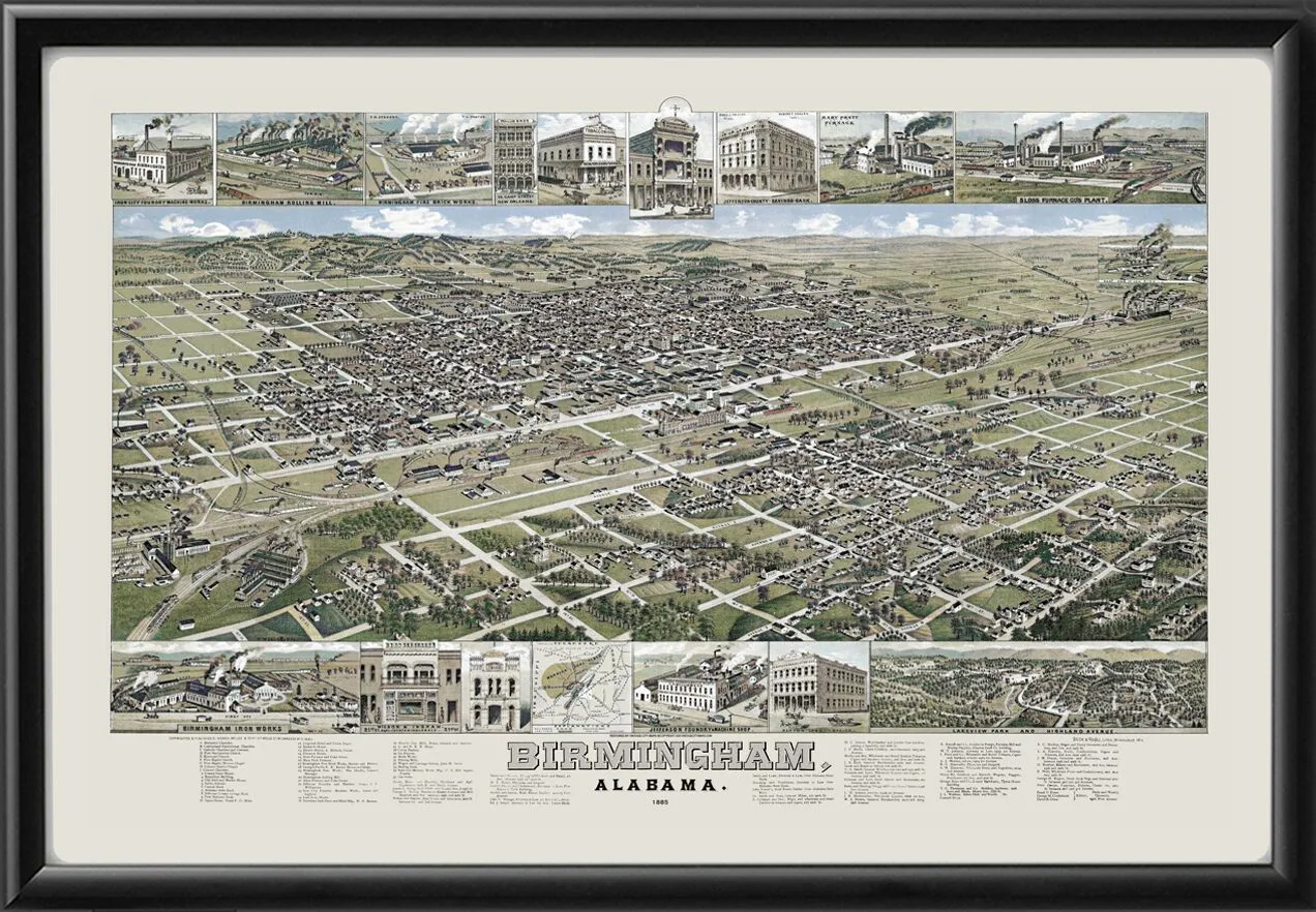Birmingham AL 1885 Henry Wellge Birds Eye View Map