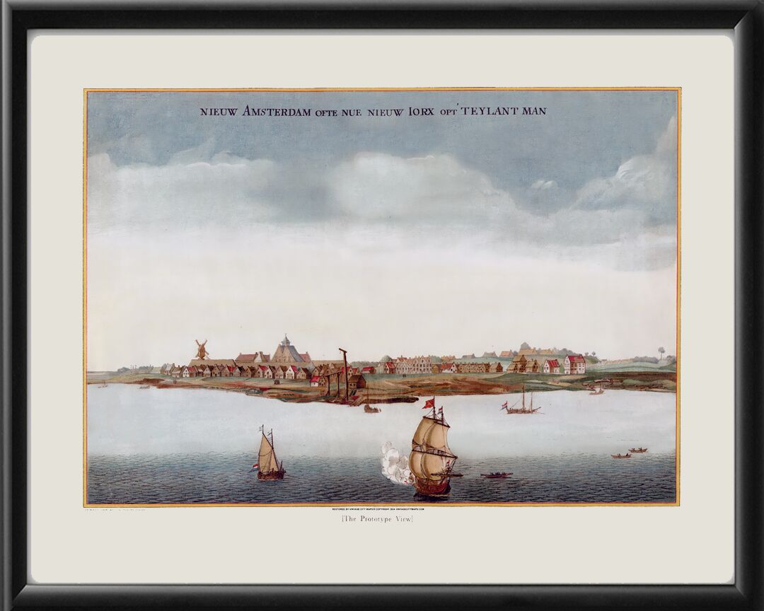 New Amsterdam 1660 Birds Eye View Map