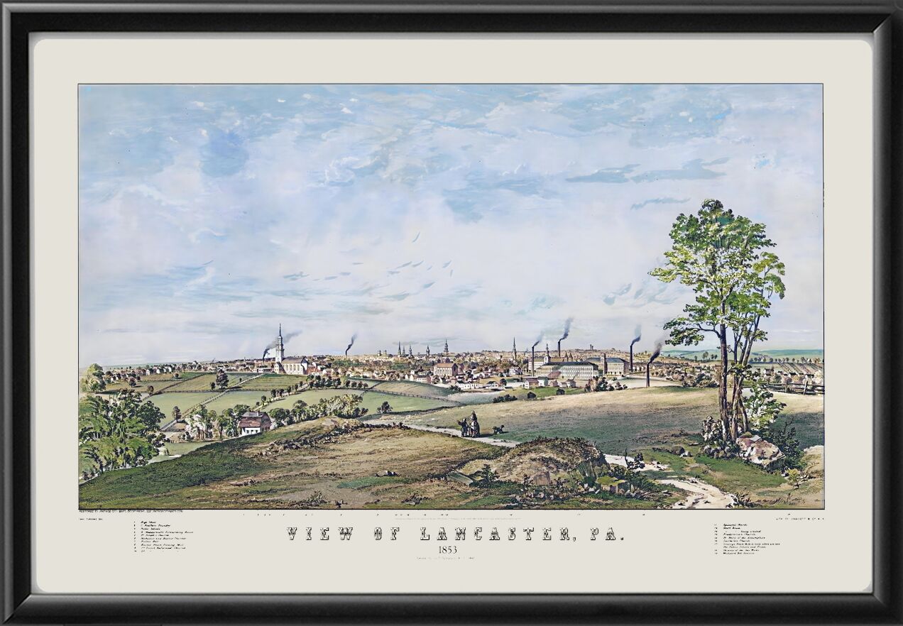 Lancaster PA 1853 JTPalmataryColorTM Birds Eye View Map