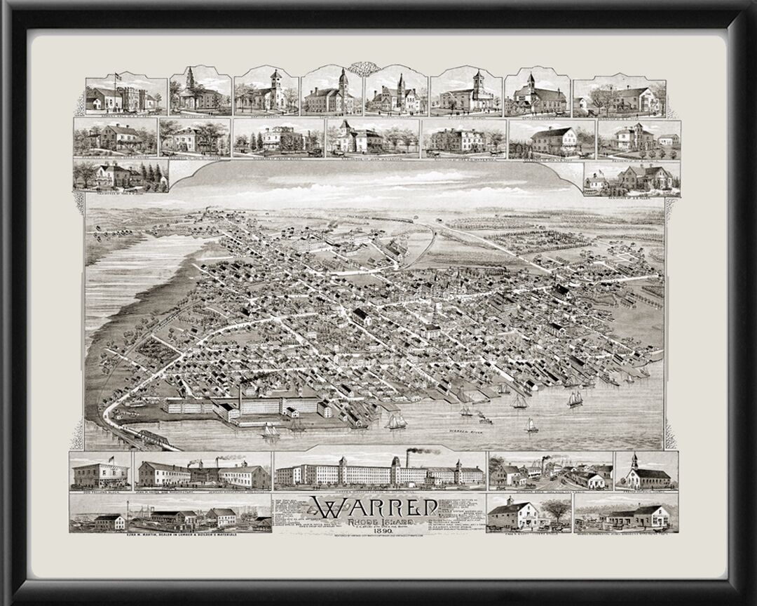 Warren RI 1890 Birds Eye View Map