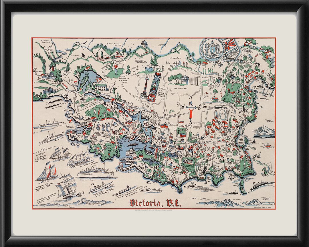 Victoria, B.C. 1939 Birds Eye View Map