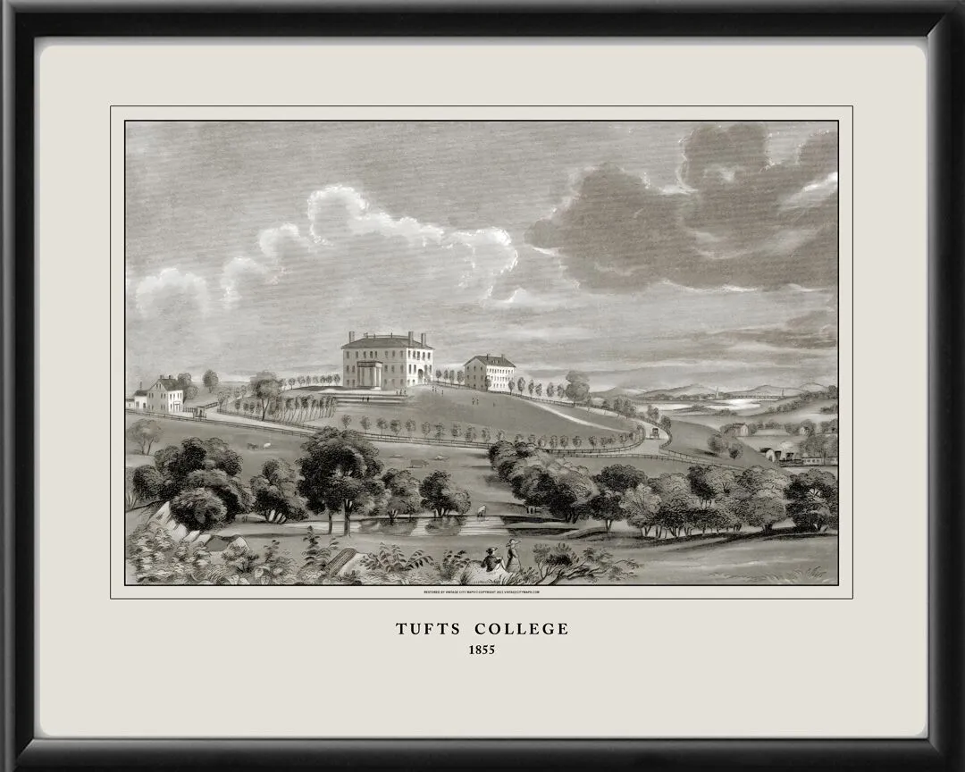 Tufts College MA 1855 Bird's Eye View Map