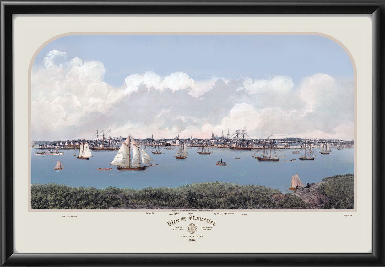 Gloucester MA from Rocky Neck 1876 F. Kimball Rogers TM Bird's Eye View Map