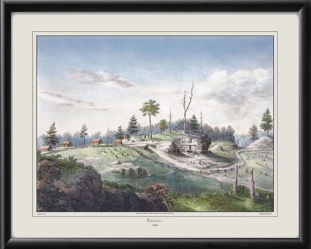 Rossie NY 1838 Bird's Eye View Map