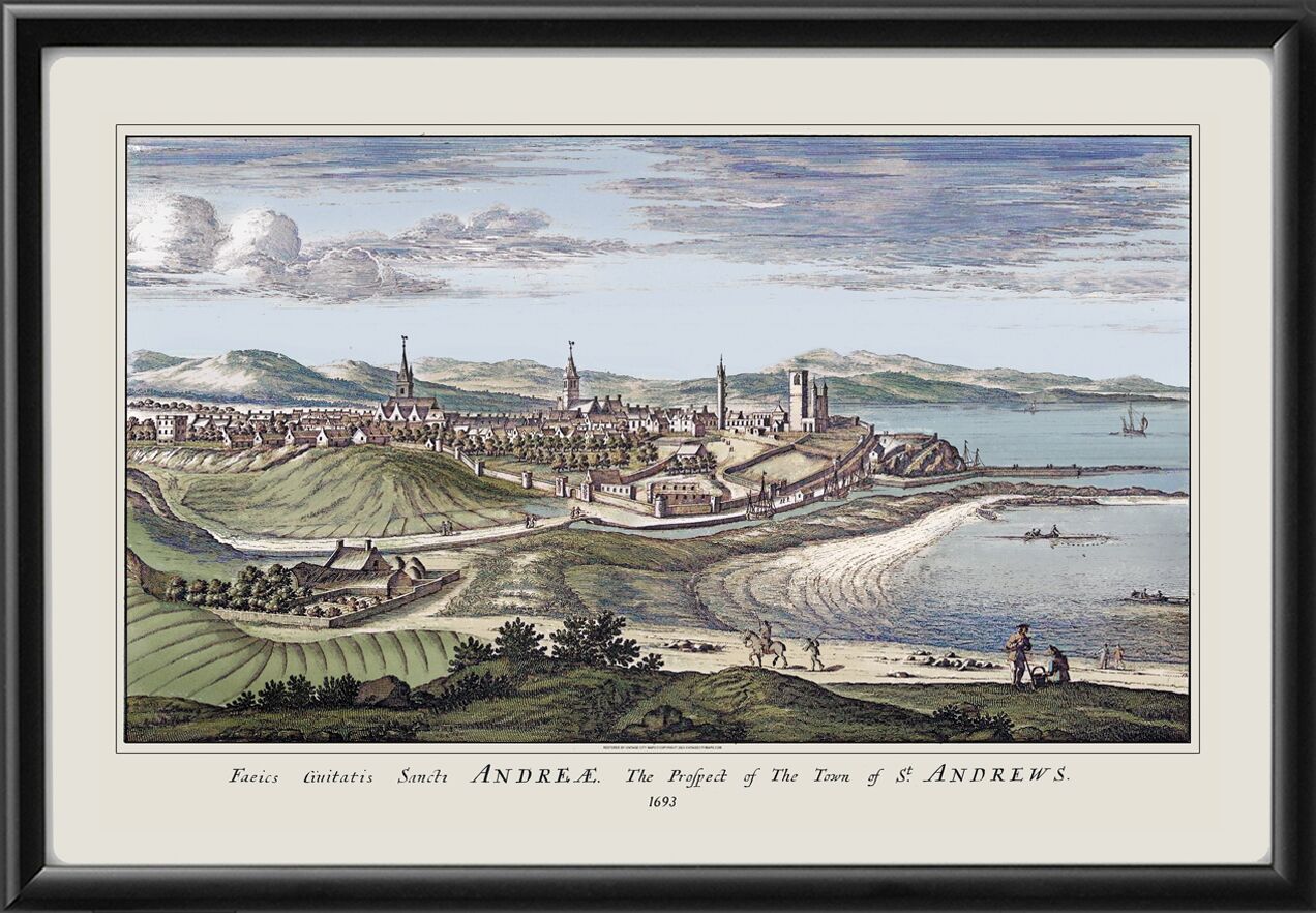 St. Andrews Scotland 1693 John Slezar Color TM Birds Eye View Map